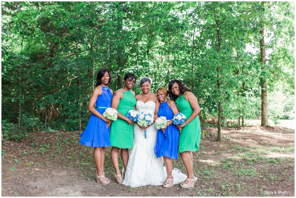 Kelly green and royal blue bridesmaids