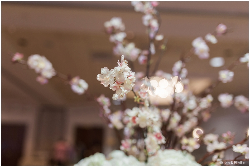 Pretty pink and white flowers as reception centerpieces