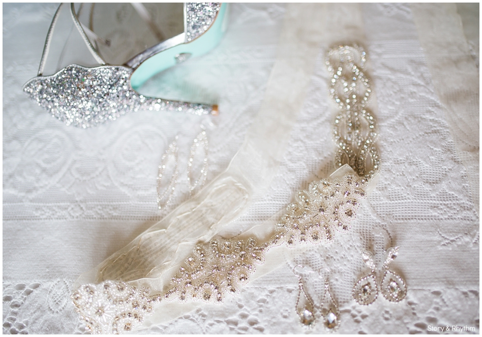 Wedding details on white lace