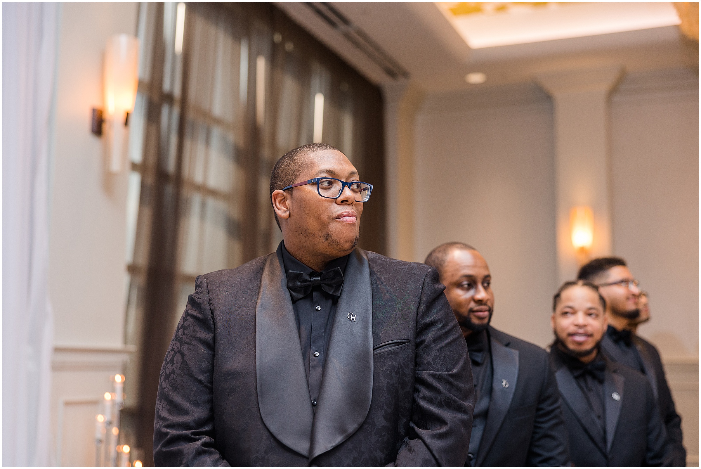 Groom seeing bride for the first time on wedding day