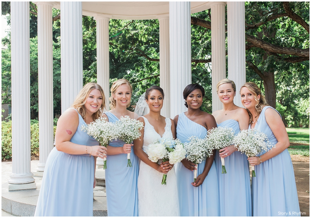 Bridal party photos at the Old Well at Chapel Hill