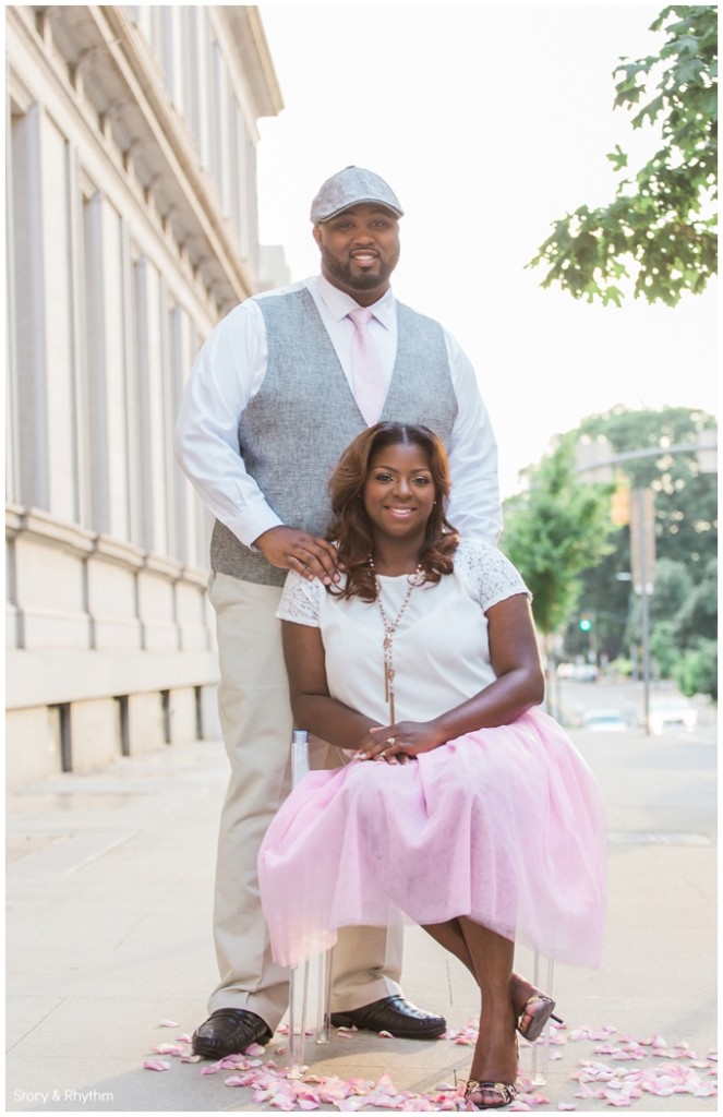 Pink and gray engagement outfits