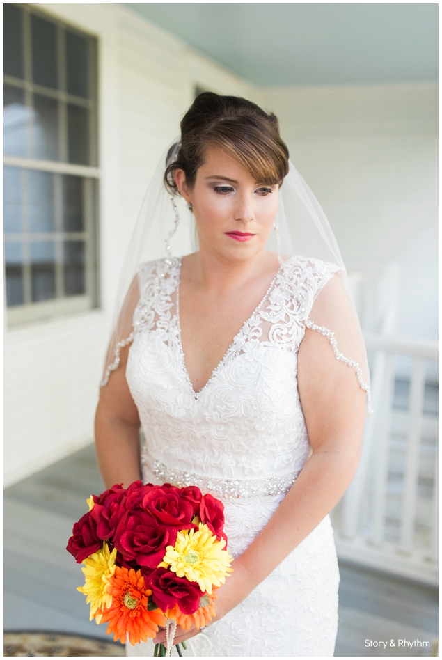 Bride wearing a lace wedding dress from Carolina Bridal in Smithfield, NC