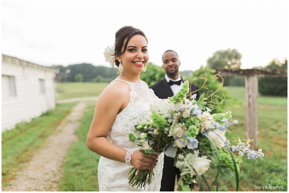 blue and ivory wedding bouquet