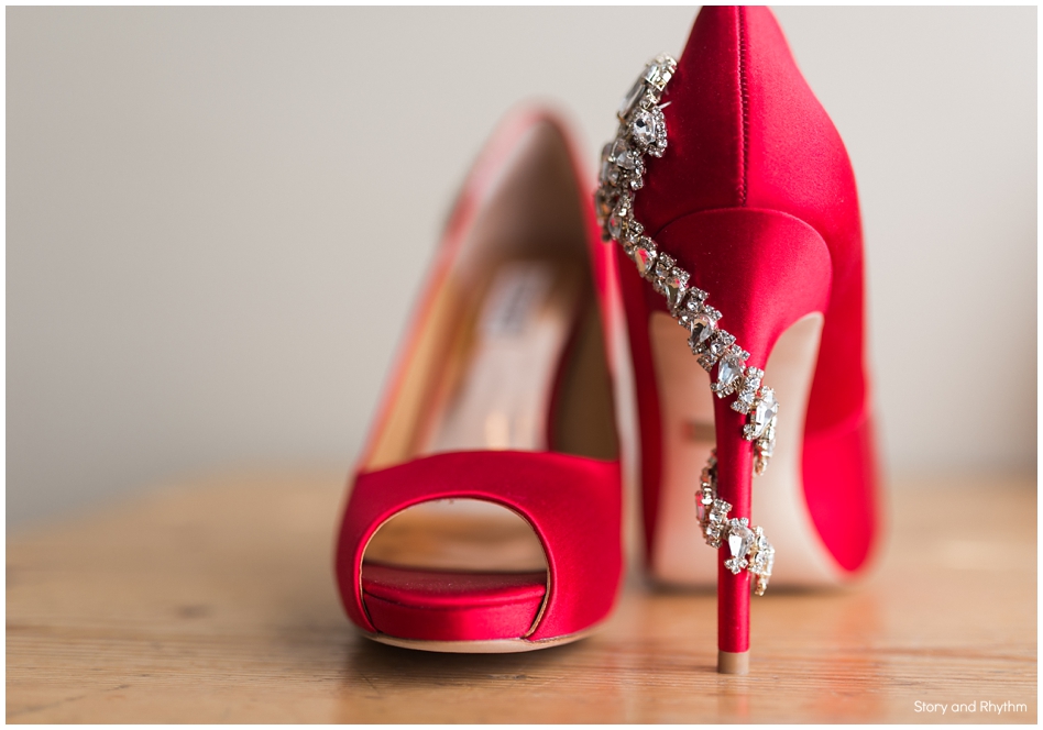 Red Badly Mischka wedding shoes