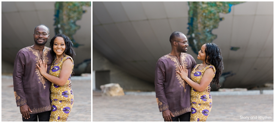 Engagement photos in front of the globe