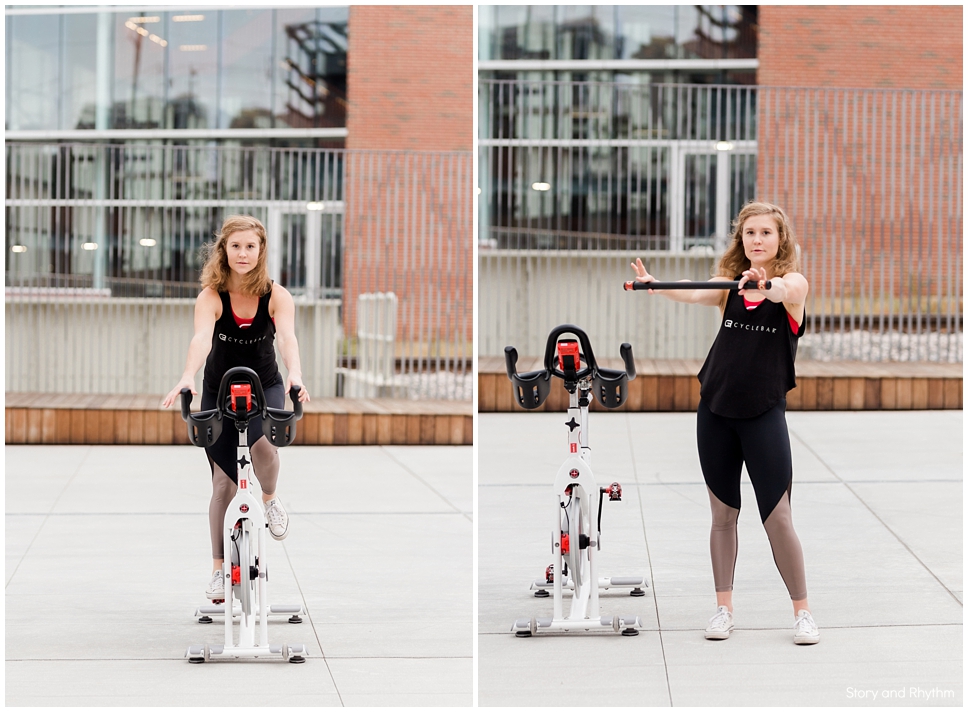 Outdoor fitness photos on exercise bike