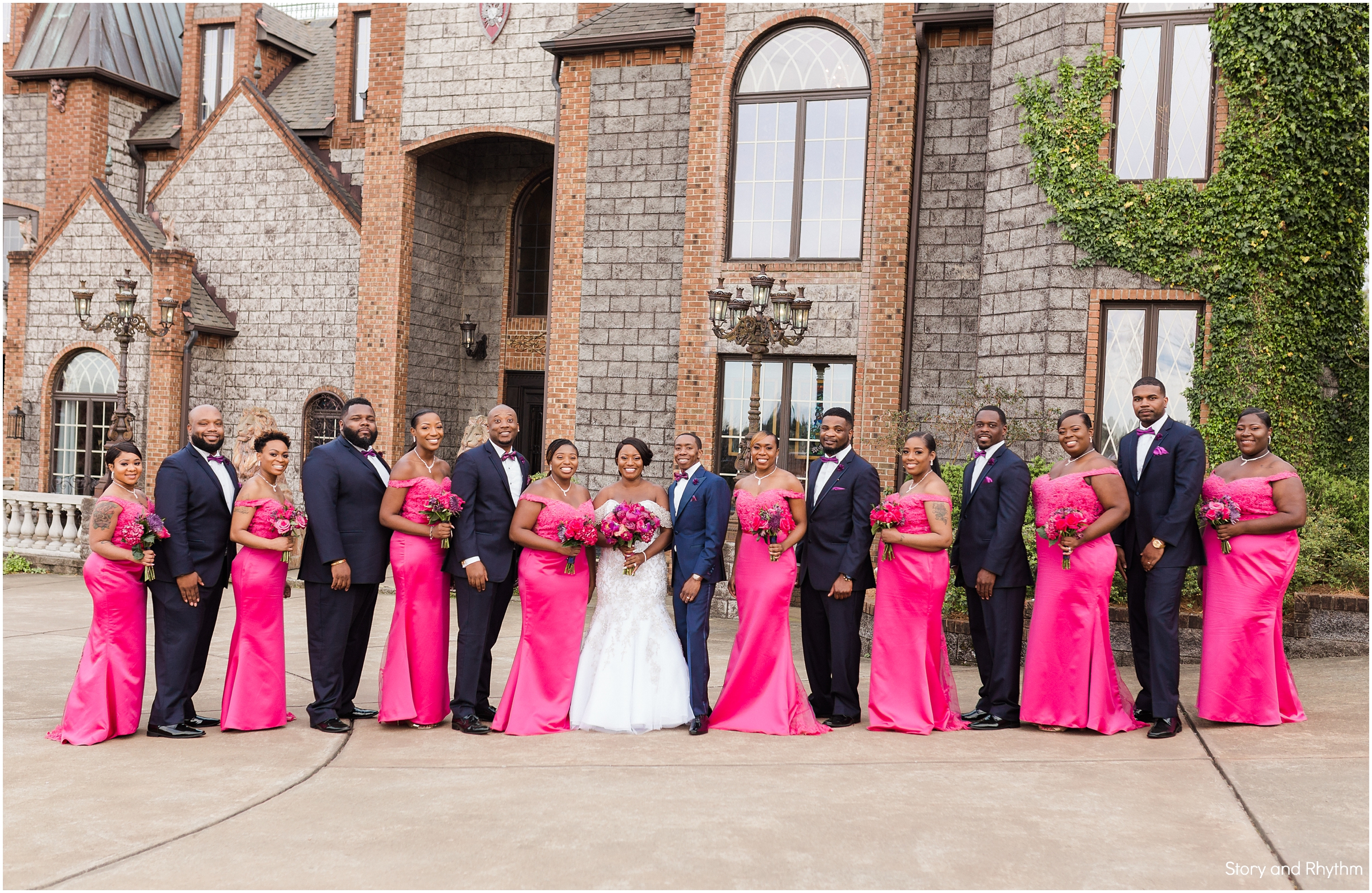 Pink and Navy wedding party photos at Barclay Villa