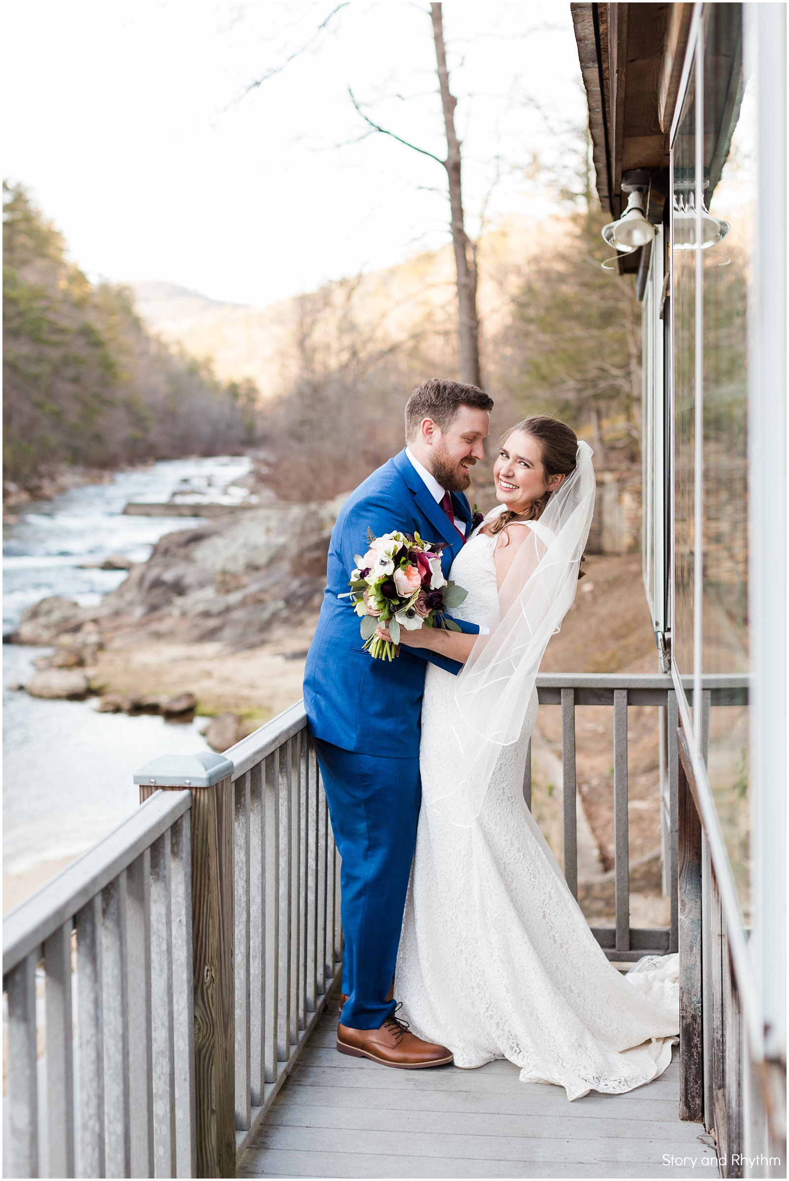 Bride and groom portraits at mountain wedding