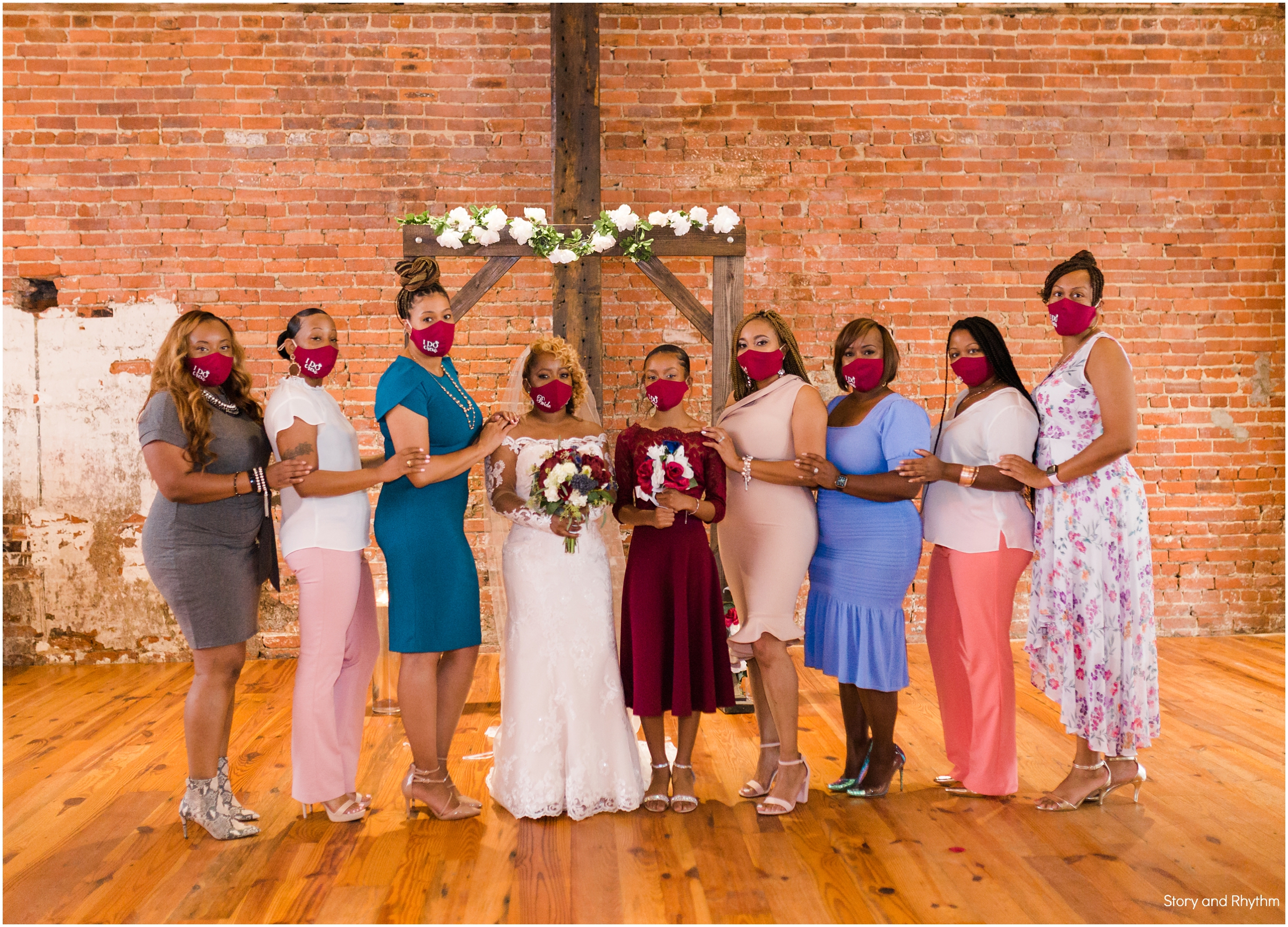 Bridesmaids photos with Covid-19 mask